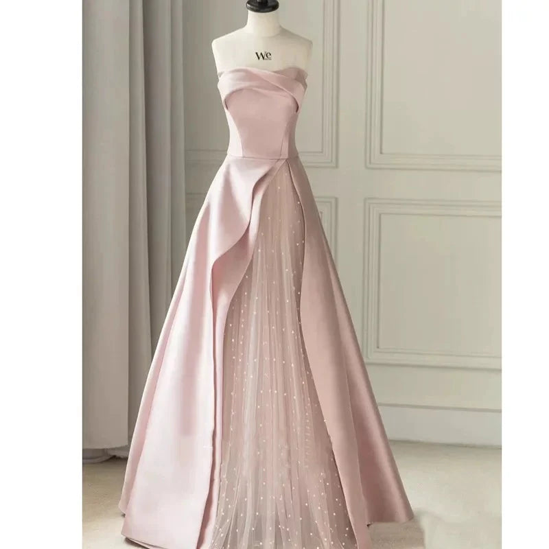 Wholesale Modest A line Strapless Long Light Pink Prom Dresses Evening Party Dress gowns evening dresses